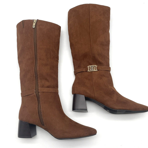NWB Liz Claiborne 'LC RIGSBEE' Brown Faux Suede Zip Mid Calf Block Heel Boots 8M - Picture 2 of 16